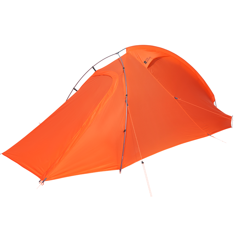 A white Mobi Garden backpacking tent with silicone coated nylon fabric, displayed against a black background.