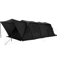 Black tunnel tent with a zipper opening on one side, displayed against a white background.