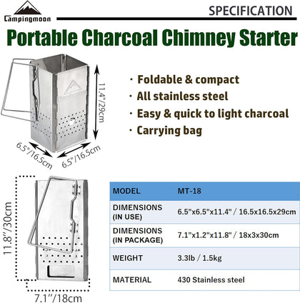 Camping Moon MT-18 Portable Charcoal Chimney Starter 2026