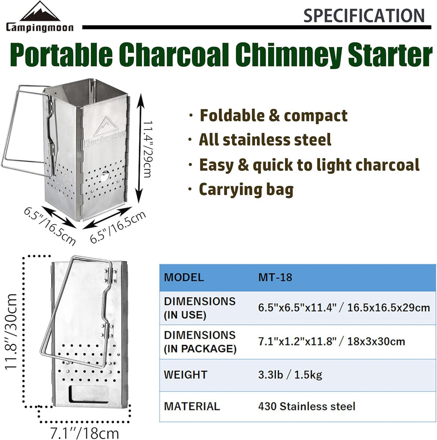 Camping Moon MT-18 Portable Charcoal Chimney Starter (2026)