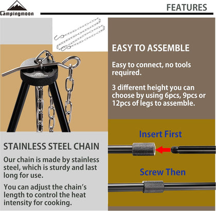 Camping Moon 41.34-inch Height Light Weight Portable Camping Tripod 2026