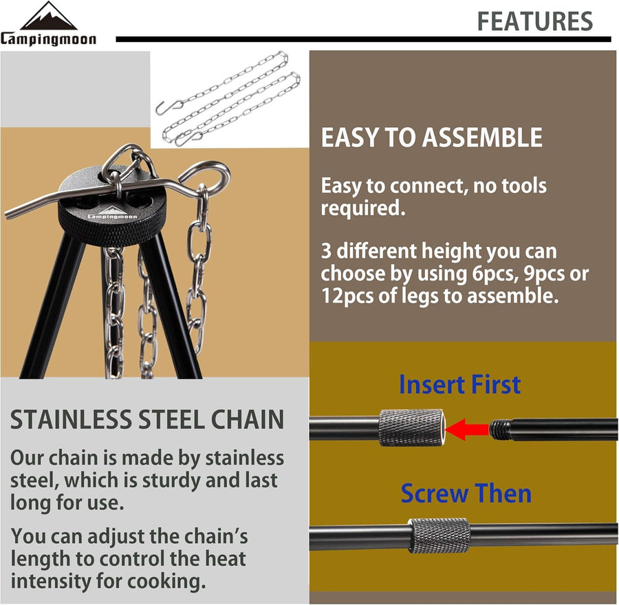 Camping Moon 41.34-inch Height Light Weight Portable Camping Tripod (2026)