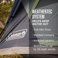 Coleman tent with WEATHERTEC system features highlighted