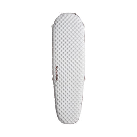 An inflatable mummy sleeping pad with a textured surface, predominantly white in color, with the brand 'Naturehike' visible.