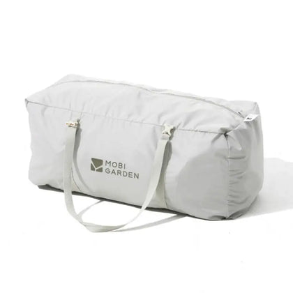 Light gray storage bag with Mobi Garden logo on a white background