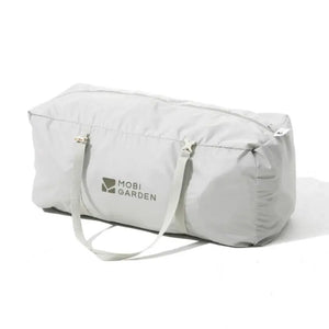 Light gray storage bag with Mobi Garden logo on a white background