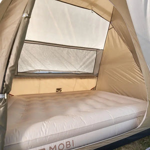 Camping tent interior with MOBI air mattress