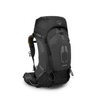 Osprey Atmos AG 50 backpacking pack in Black, white-background side view