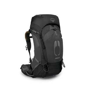 Osprey Atmos AG 50 backpacking pack in Black, white-background side view