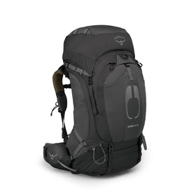 Osprey Atmos AG 65 backpacking pack in Black, white-background side view