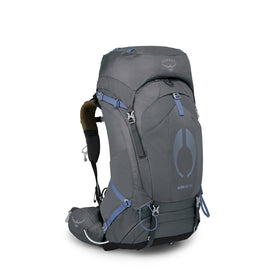 Osprey Aura AG 50 women's backpack in Tungsten Grey, white-background side view