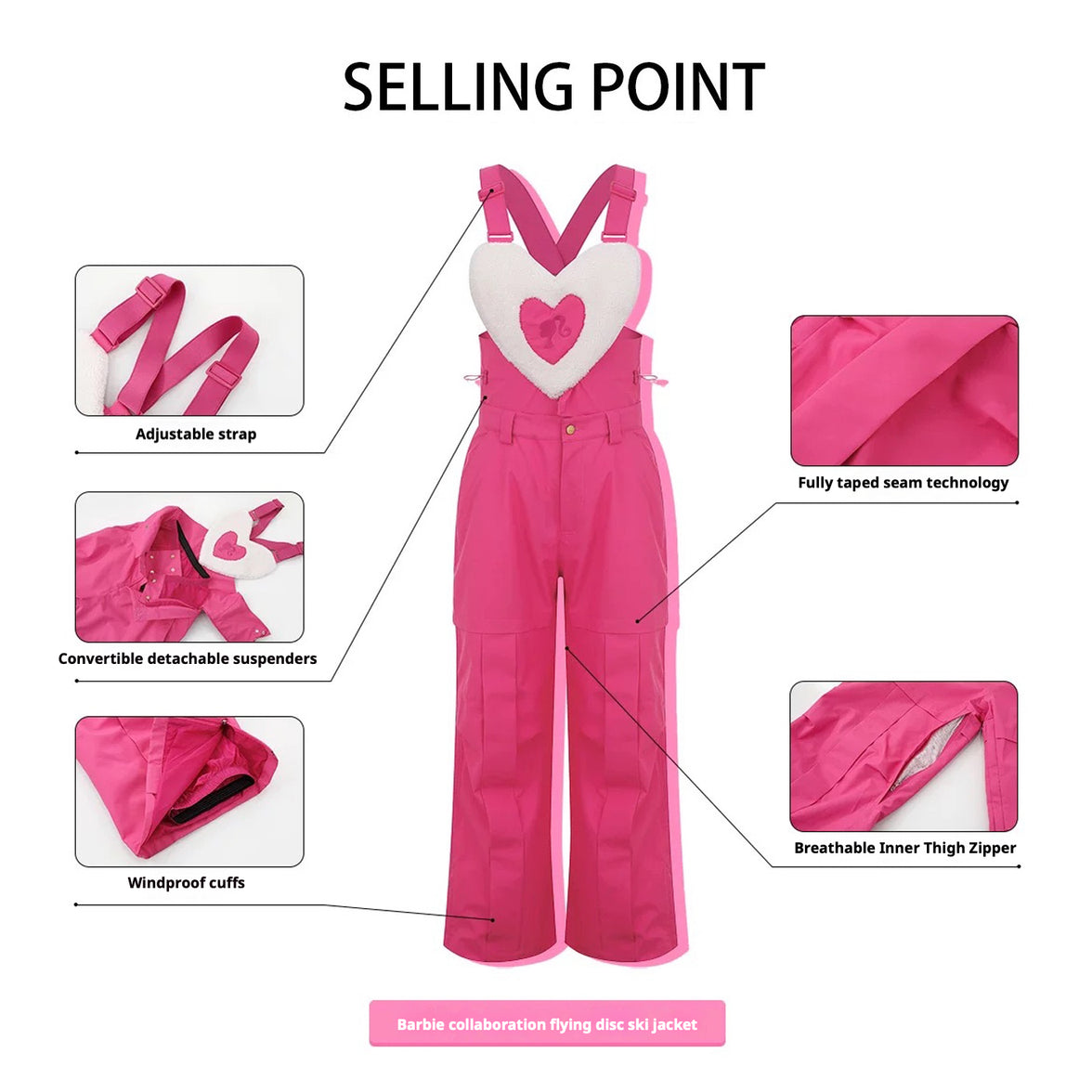 BCG Barbie Limited Edition Pink Heart Ski Bibs