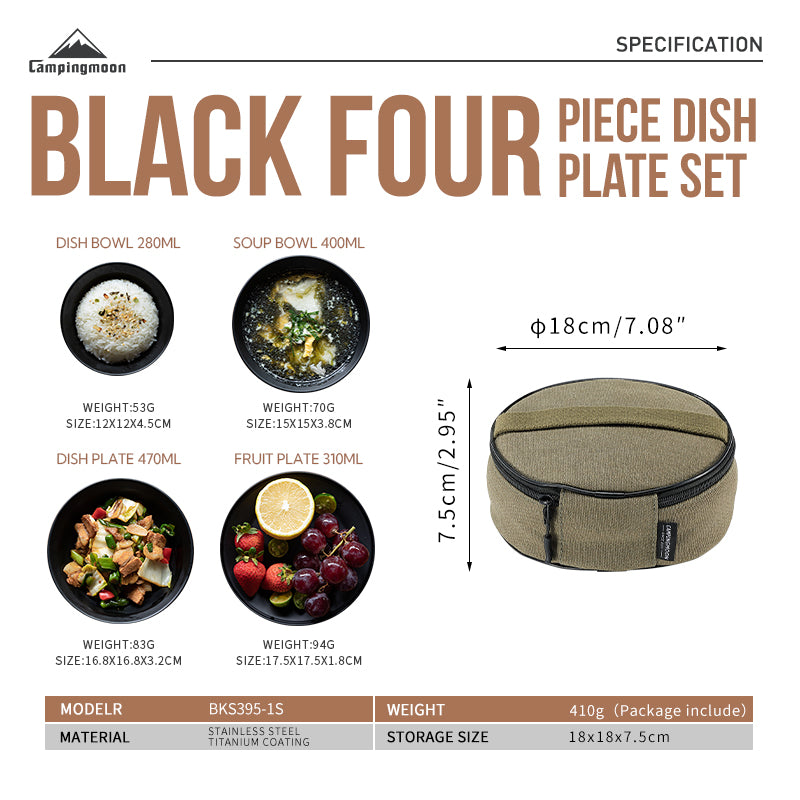 Campingmoon Black Plates Set BKS395-1S