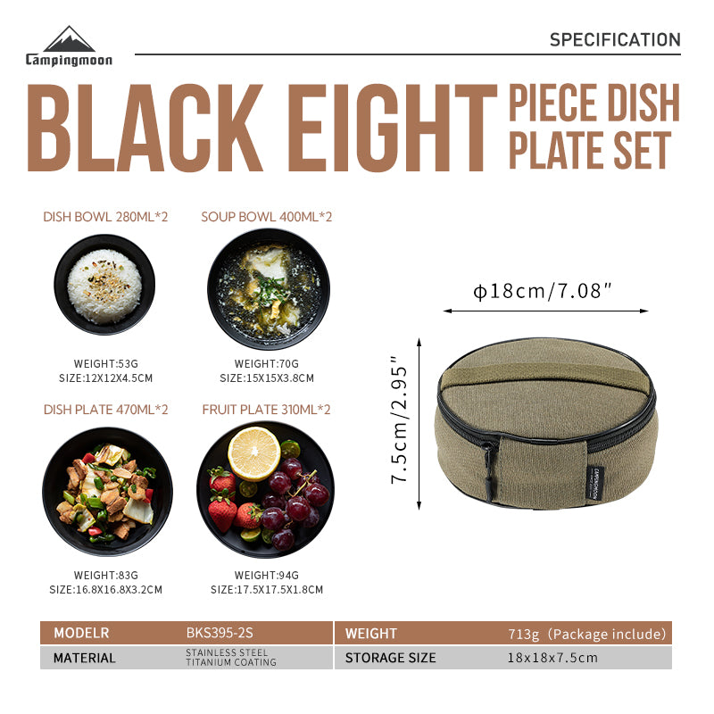 Campingmoon Black Plates Set BKS395-2S
