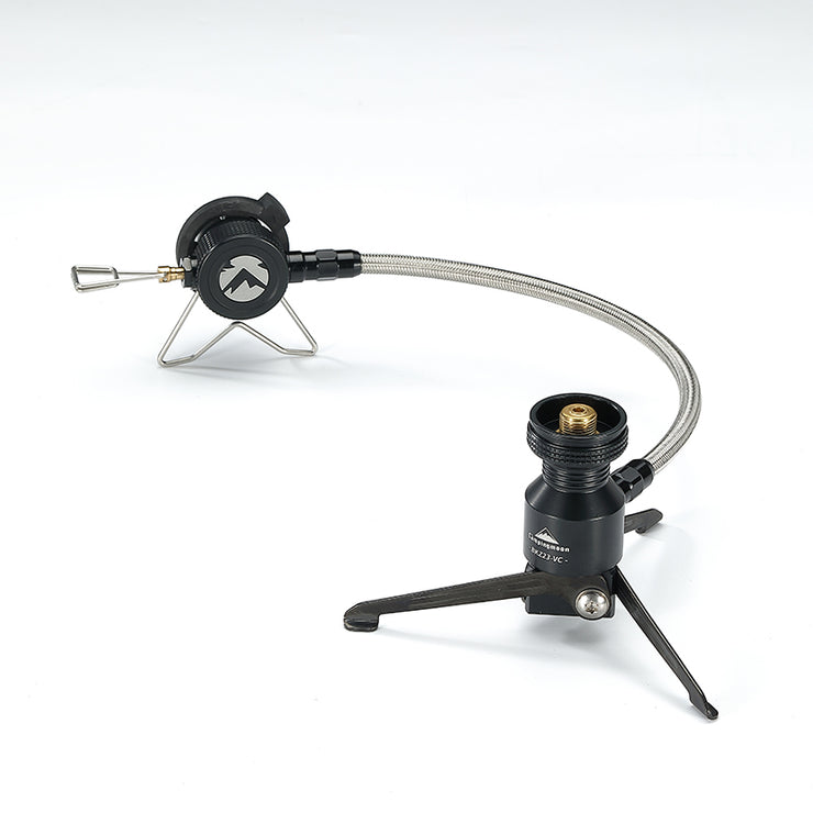 Campingmoon BKZ23 remote stove adapter with three‑leg stand and flexible hose for disconnecting the fuel canister from the burner.