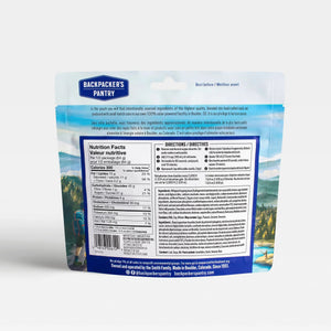 Back of the pouch showing bilingual nutrition facts, ingredients and directions