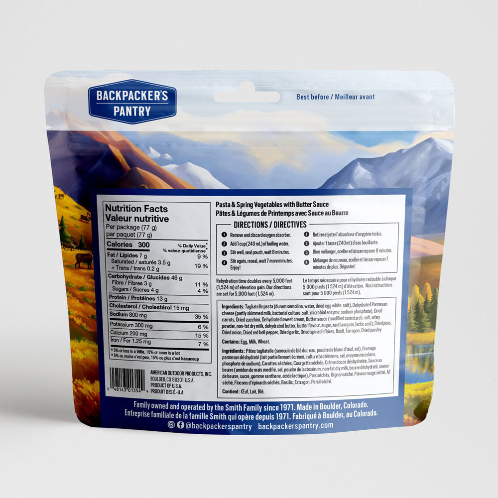 Backpacker's Pantry Pasta & Spring Vegetables with Butter Sauce Freeze-Dried Meal - Single Serving