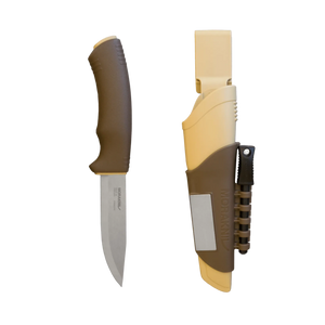 Morakniv Bushcraft Survival Desert knife in sheath with integrated fire starter and diamond sharpener