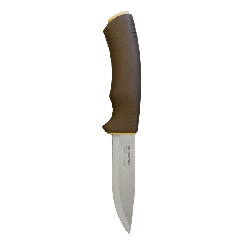 Morakniv Bushcraft Survival stainless knife in Desert with fire starter sheath