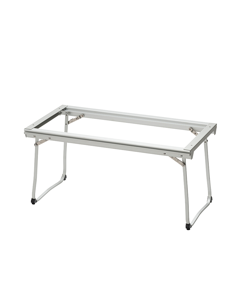 Snow Peak Entry IGT Table CK-080R bare aluminum frame with all bamboo panels removed, legs open