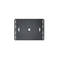 A matte black flat cover plate made of stainless steel with pre-drilled mounting holes, designed for use with camp table frames.