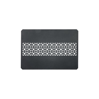 A black aluminum top board with a geometric pattern, designed for use with IGT grill tables and bridge tables.