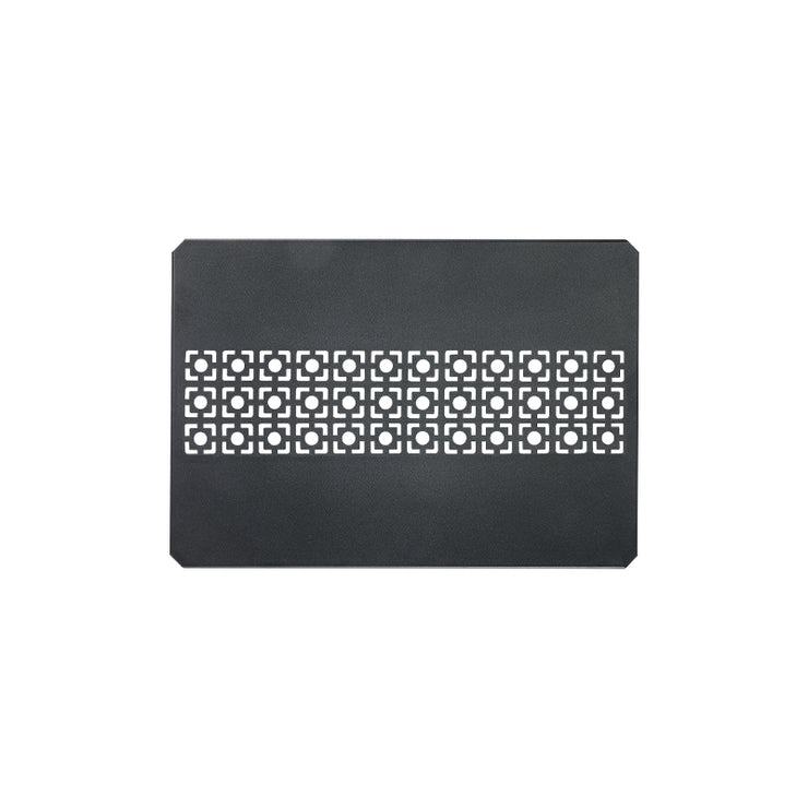 A black aluminum top board with a geometric pattern, designed for use with IGT grill tables and bridge tables.