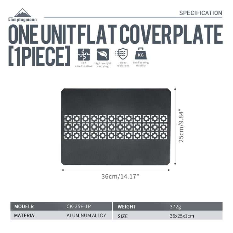 Dimension labeled on the side of A black aluminum top board with a geometric pattern, designed for use with IGT grill tables and bridge tables.