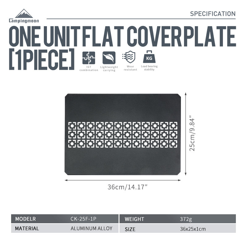 Dimension labeled on the side of A black aluminum top board with a geometric pattern, designed for use with IGT grill tables and bridge tables.