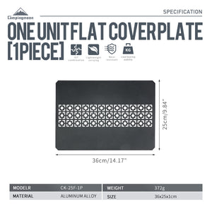 Dimension labeled on the side of A black aluminum top board with a geometric pattern, designed for use with IGT grill tables and bridge tables.