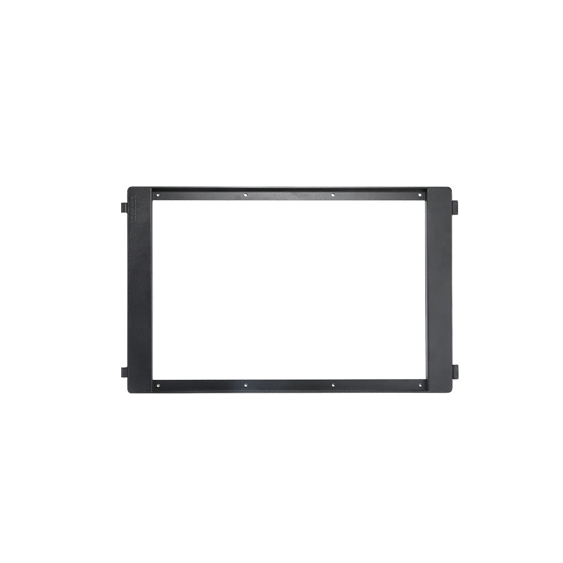 A black iron grill frame designed for connection to a shelf container or field rack, intended for outdoor use.