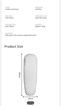 Naturehike Tuye 8.8 Ultra Light Inflatable Mummy Sleeping Pad Carbon Silver