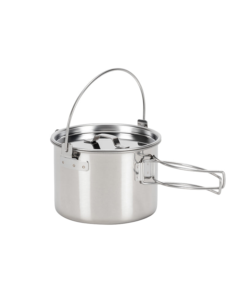 Snow Peak Kettle No.1 with the bail handle raised and the lid in place.