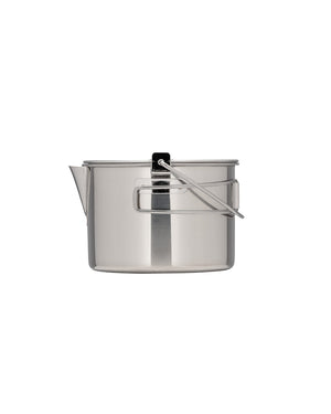 Snow Peak Kettle No.1 seen from the front with the spout and folded handles.