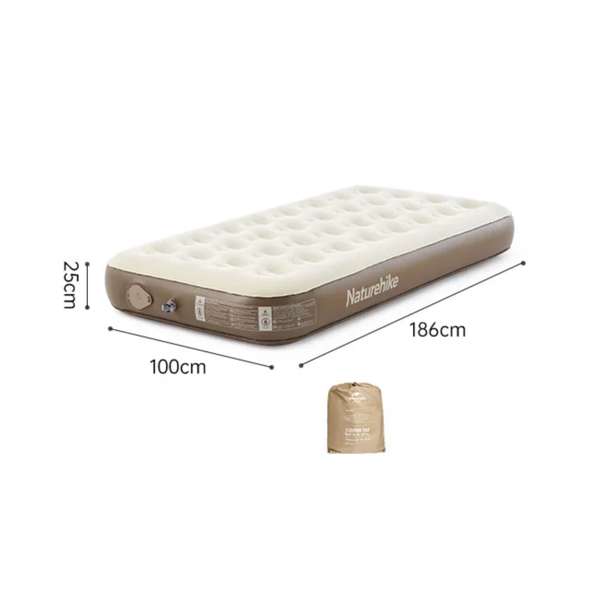 Matelas gonflable surélevé en PVC à pompe intégrée Naturehike (taille unique)