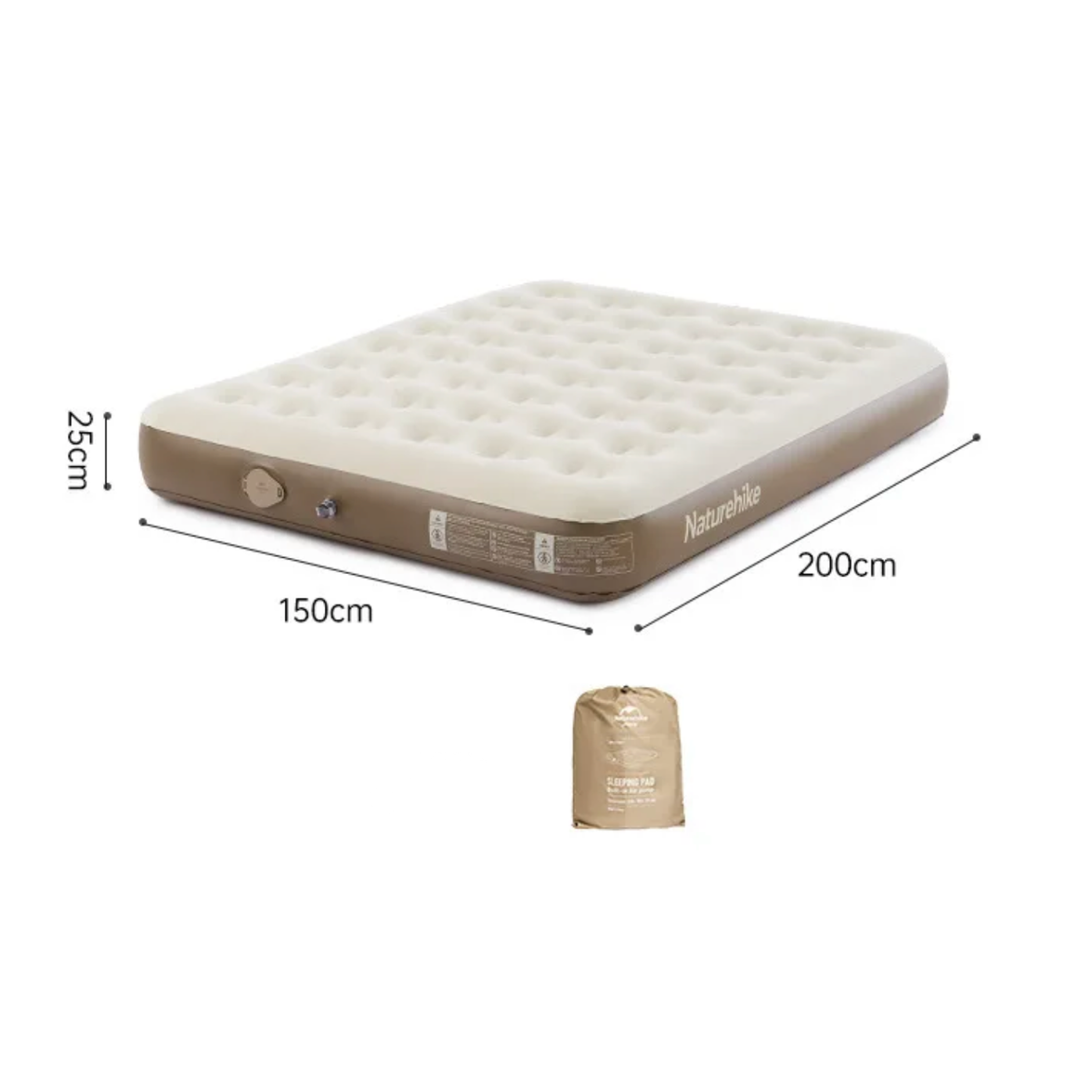 Matelas gonflable surélevé en PVC à pompe intégrée Naturehike (taille double)