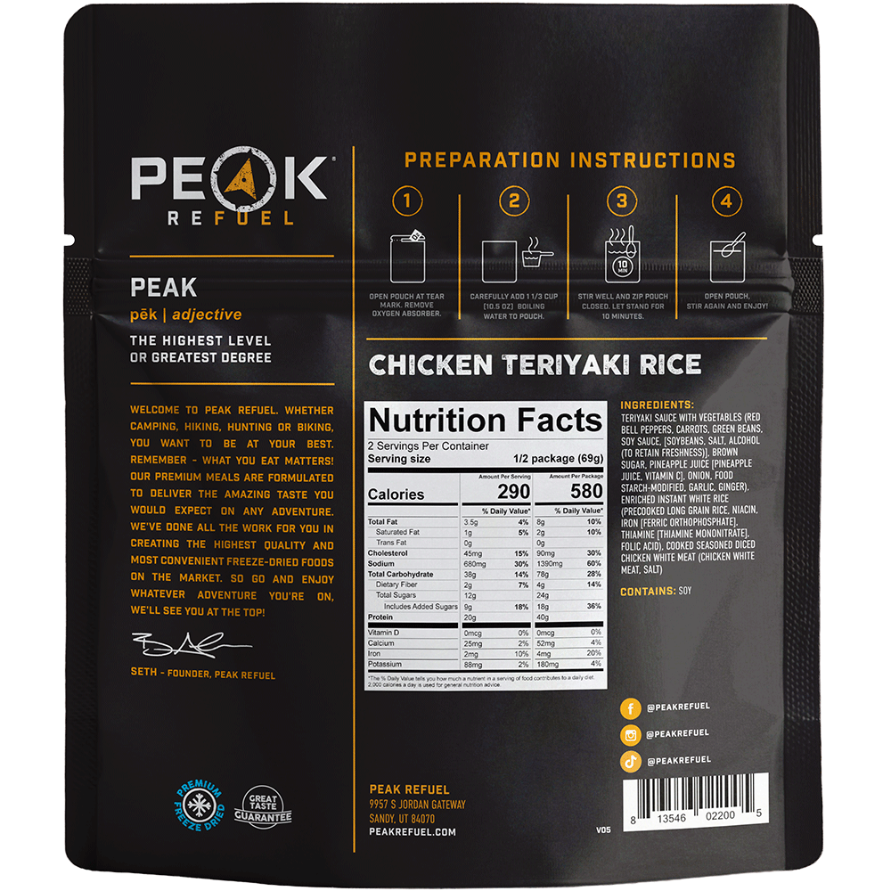 Peak Refuel Chicken Teriyaki Rice Freeze-Dried Meal - 2 Servings