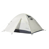 A professional backpacking tent with a streamlined design, featuring a gray color, a raised groundsheet, and a streamlined shape to reduce wind resistance.