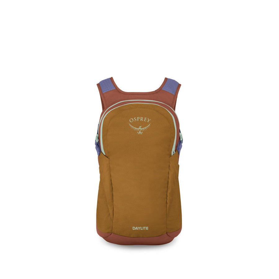 Osprey Daylite daypack front pocket view in Barley Brown Multi