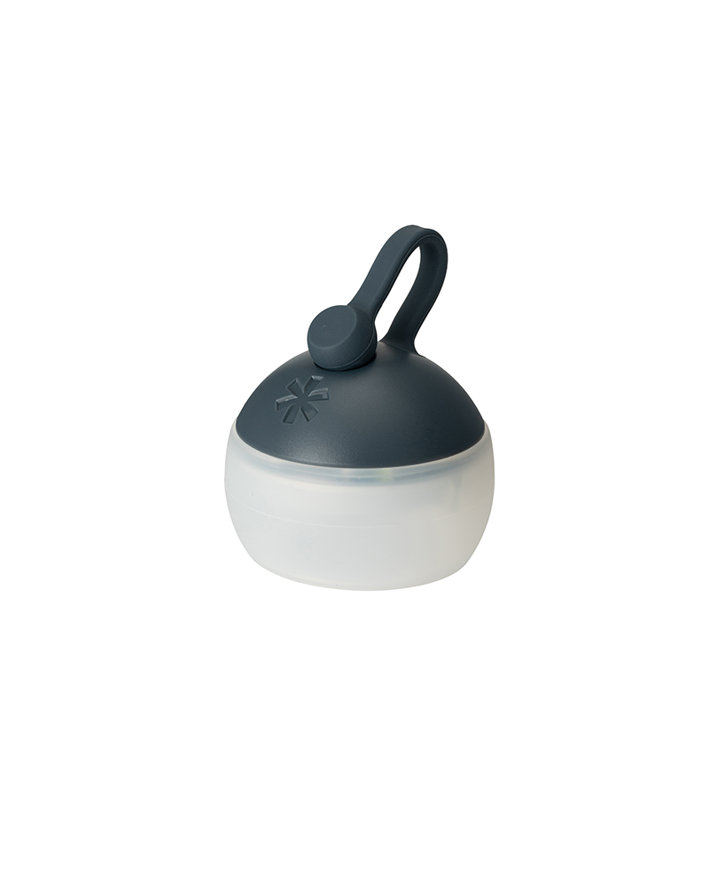 Snow Peak Mini Hozuki ES-141 lantern, Night Sky navy dome over frosted white diffuser, studio white background