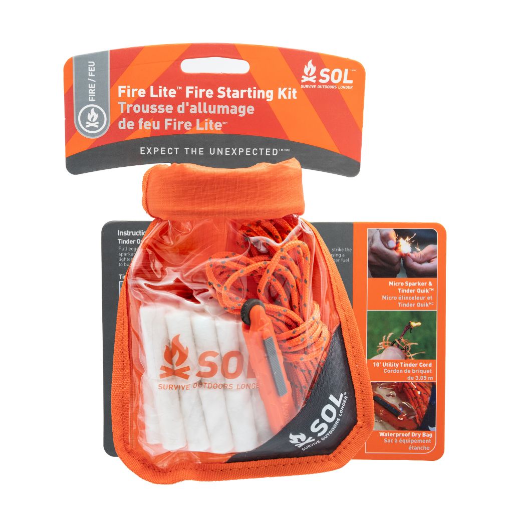 SOL Fire Lite Kit in Dry Bag fire starting kit packaging