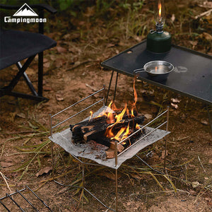 Campingmoon Solo-202 foldable stainless steel mesh fire pit with included carry bag.