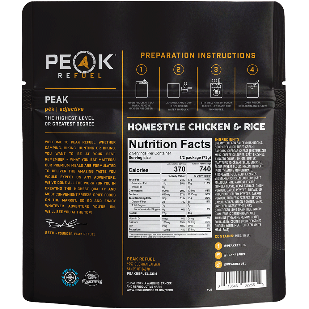 Peak Refuel Homestyle Chicken & Rice Freeze-Dried Meal - 2 Servings