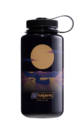 Nalgene 32oz Wide Mouth Sustain Bottle Negative Landscape Moonset print on Odyssey purple - front view