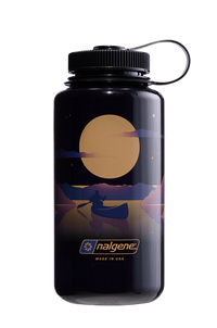 Nalgene 32oz Wide Mouth Sustain Bottle Negative Landscape Moonset print on Odyssey purple - front view