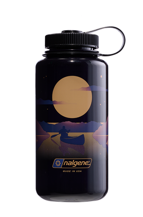 Nalgene 32oz Wide Mouth Sustain Bottle Negative Landscape Moonset print on Odyssey purple - front view