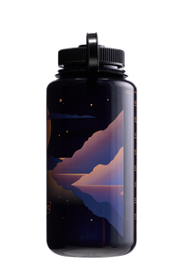 Nalgene 32oz Wide Mouth Sustain Bottle Negative Landscape Moonset print on Odyssey purple - left view