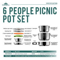 Campingmoon Ss Pot Set – 6 Person