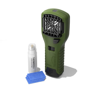 Thermacell MR300 box contents: repeller, 12-hour fuel cartridge and three repellent mats