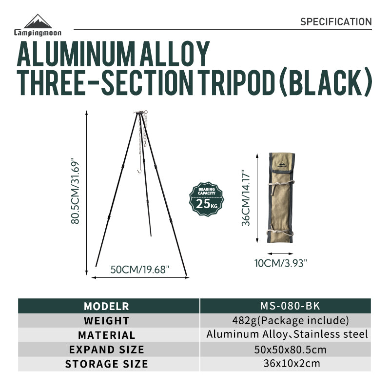 Camping Moon 3-Section Tripod - Black